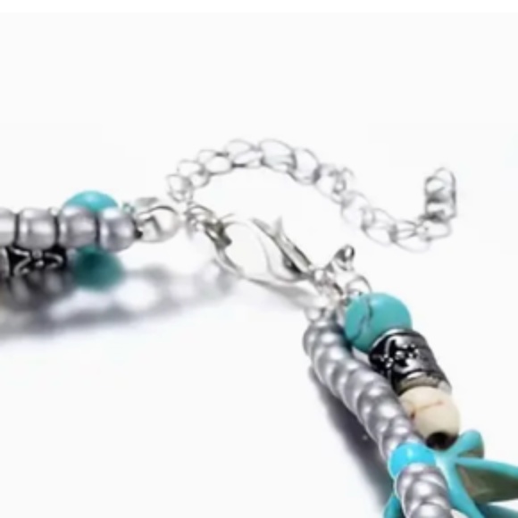 NEW OCEAN BEACH SEA TURTLE CHARM RICE BEADS STARFISH ADJUSTABLE ANKLE BRACELET - Picture 4 of 4